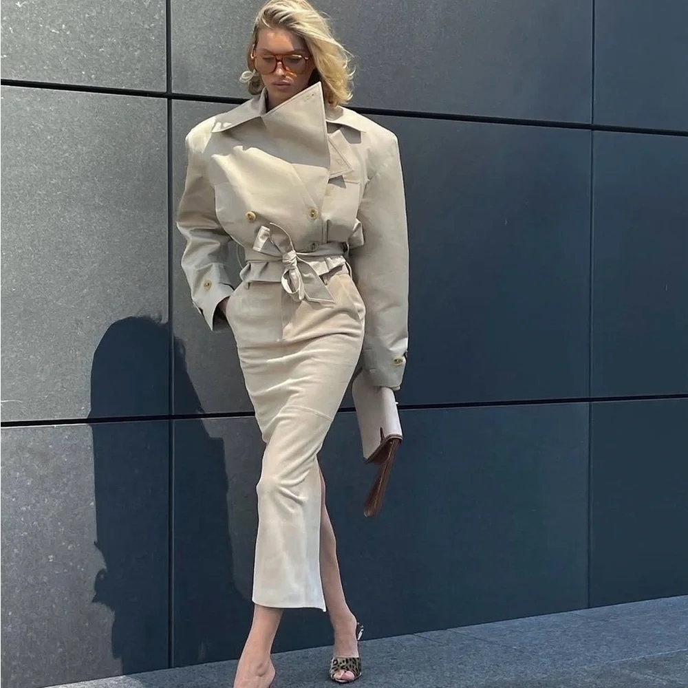 Helsa NWOT Overiszed Cropped Trench in Chino - Picture 1 of 13